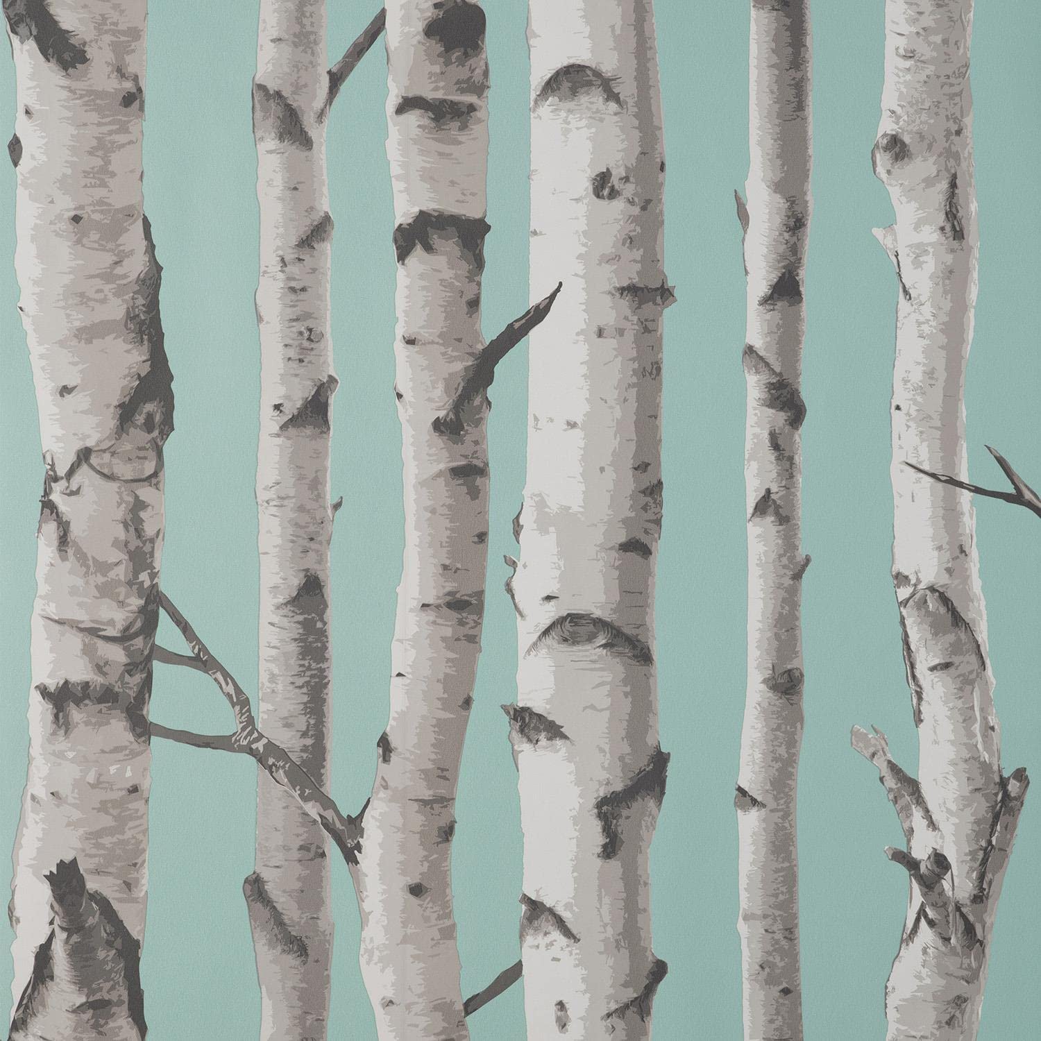 Yöl Duck Egg Birch Trees Wallpaper - Nature Branches Grey - Modern. Contemporary, Feature Wall, Paste The Wall