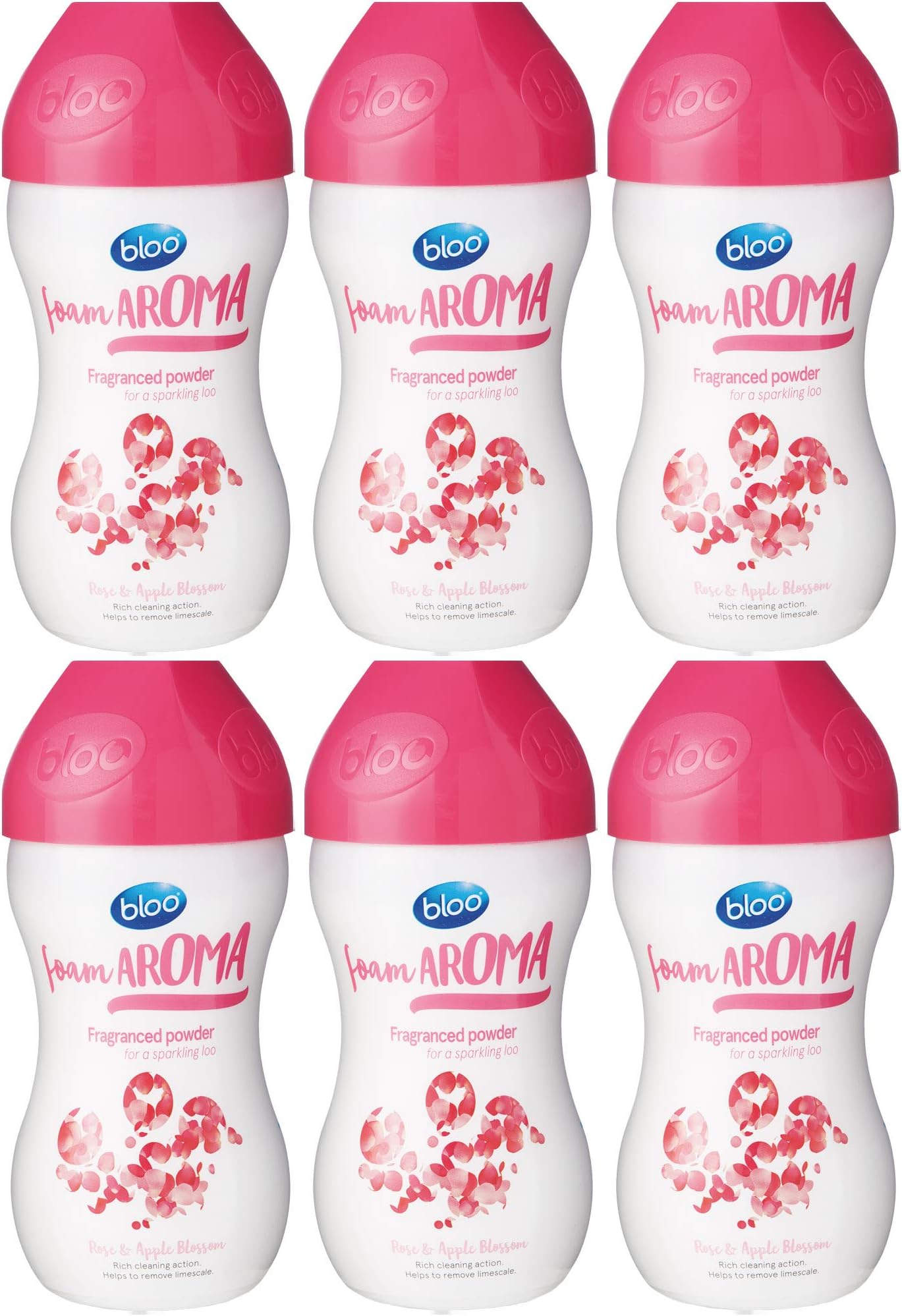 Bloo Foam Aroma Toilet Cleaner Powder Limescale Remover Rose & Apple Blossom 500g (6 Pack)