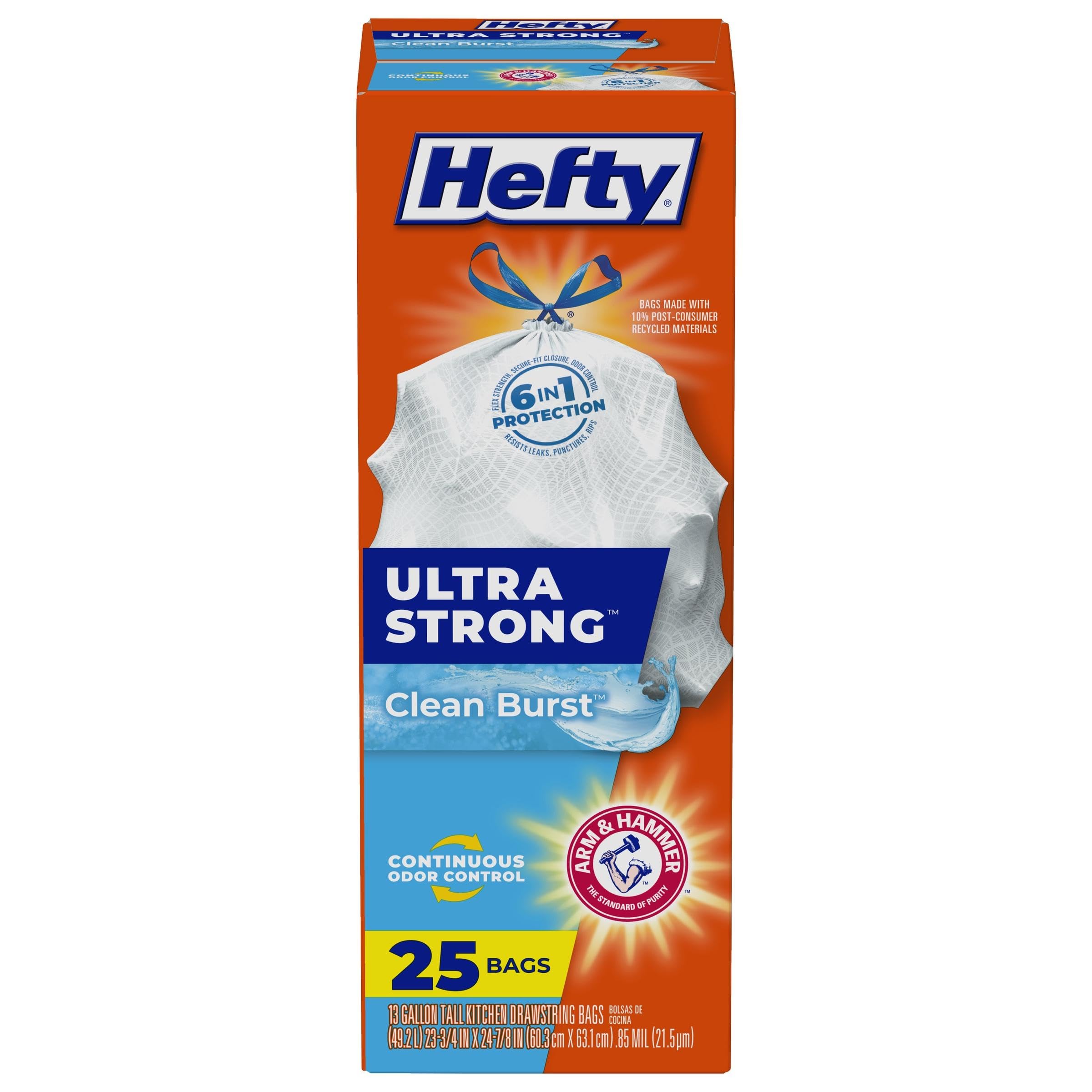 Hefty Ultra Strong Tall Kitchen Trash Bags, Clean Burst, 13 Gallon (25 Count (Pack of 1)