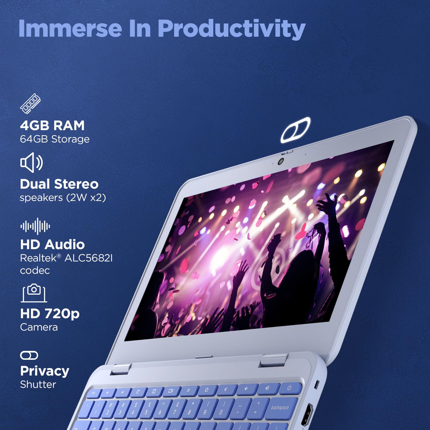 Lenovo {SmartChoice)Chromebook Intel Celeron N4500 (4GB RAM/64GB eMMC 5.1/11.6 Inch (29.46cm)/HD Display/2Wx2 Stereo Speakers/HD Camera/Chrome OS/Blue/1.21Kg), 82UY0014HA 18 71sfrg4PWaL. SL1500