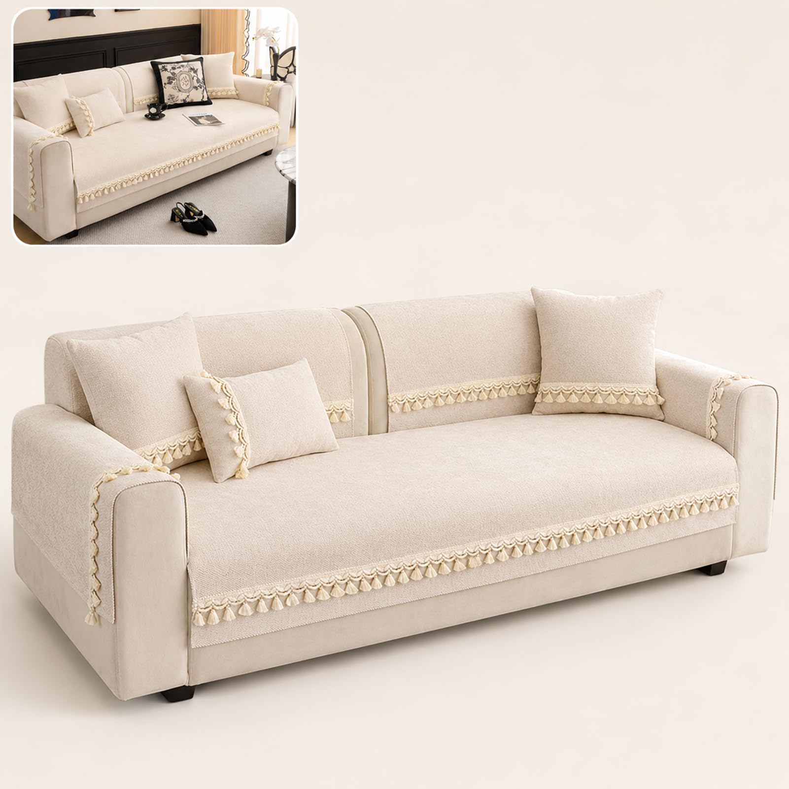 TJKK Sofa Cover 3 Seater, Corner Couch Cover L Shape, Couch Covers for Dogs, Washable Sofa Slipcovers,Thick - All Season Sectional (khaki,90 * 90cm)