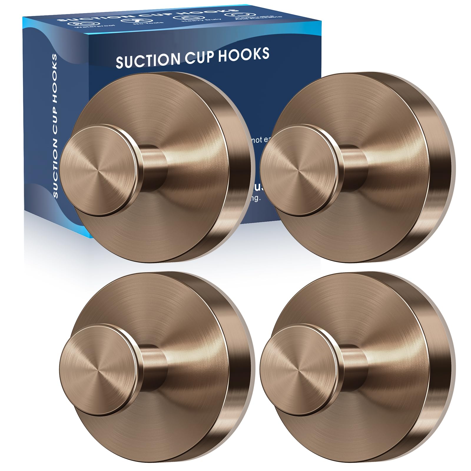 Motaipeak 4Pc Champagne Bronze Suction Cup Hooks For Shower,4Pcs Shower Towel Suction Hooks,No Drill Towel Hooks For Bathroom Wall,Kitchen,Glass,Mirror,Tile To Hang Towels,Robes,Loofah-Champagne Bronze