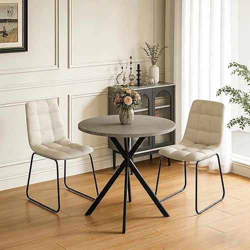Miniatura 8 de Juego de 2 sillas redondas de mesa de comedor de 31.5 pulgadas para 2, juego de sillas de mesa de comedor pequeñas que ahorran espacio, juegos de