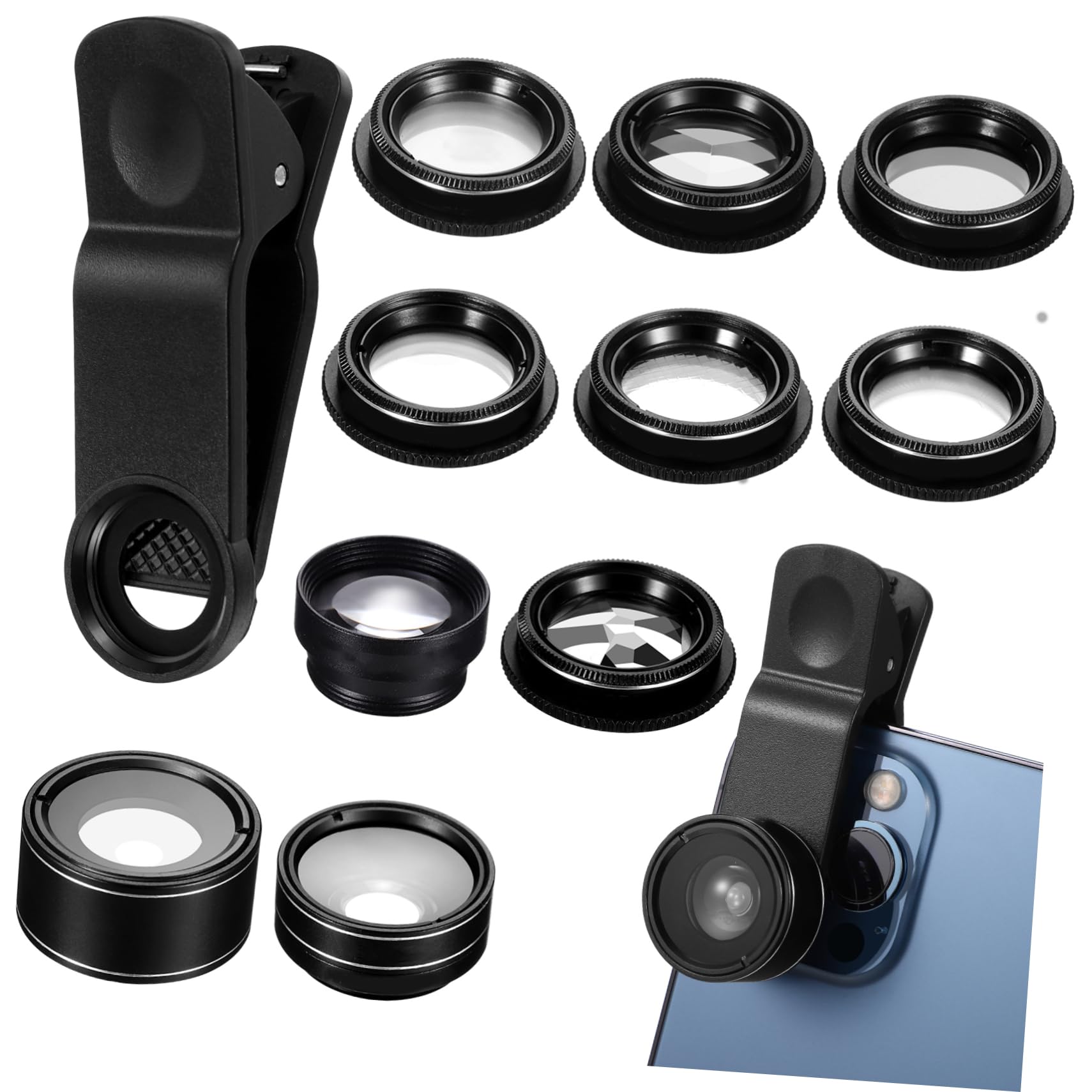 VILLCASE 1Set Phone Camera Lens Kit Fisheye Wide Angle Macro Telephoto Cpl Star and More Compatibility Durable Portable for Travel and Outdoor