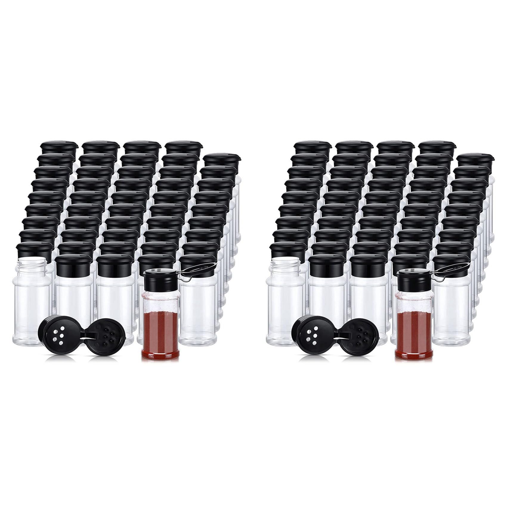 Hndhbfgrt 100Pc Plastic Spice Jars with Shaker Lids Spice Containers Plastic Spice Bottles Seasoning Shaker Jars 3.3Oz/100Ml Black