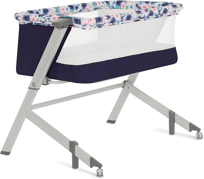 Dream On Me Flora Baby Bassinet, Foldable Bedside Sleeper - Floral Bloom | 5-Level Height Adjust, Breathable Mesh Sides & Front Wheels, Lightweight Aluminum Frame with Travel Bag, Tool-Free Setup