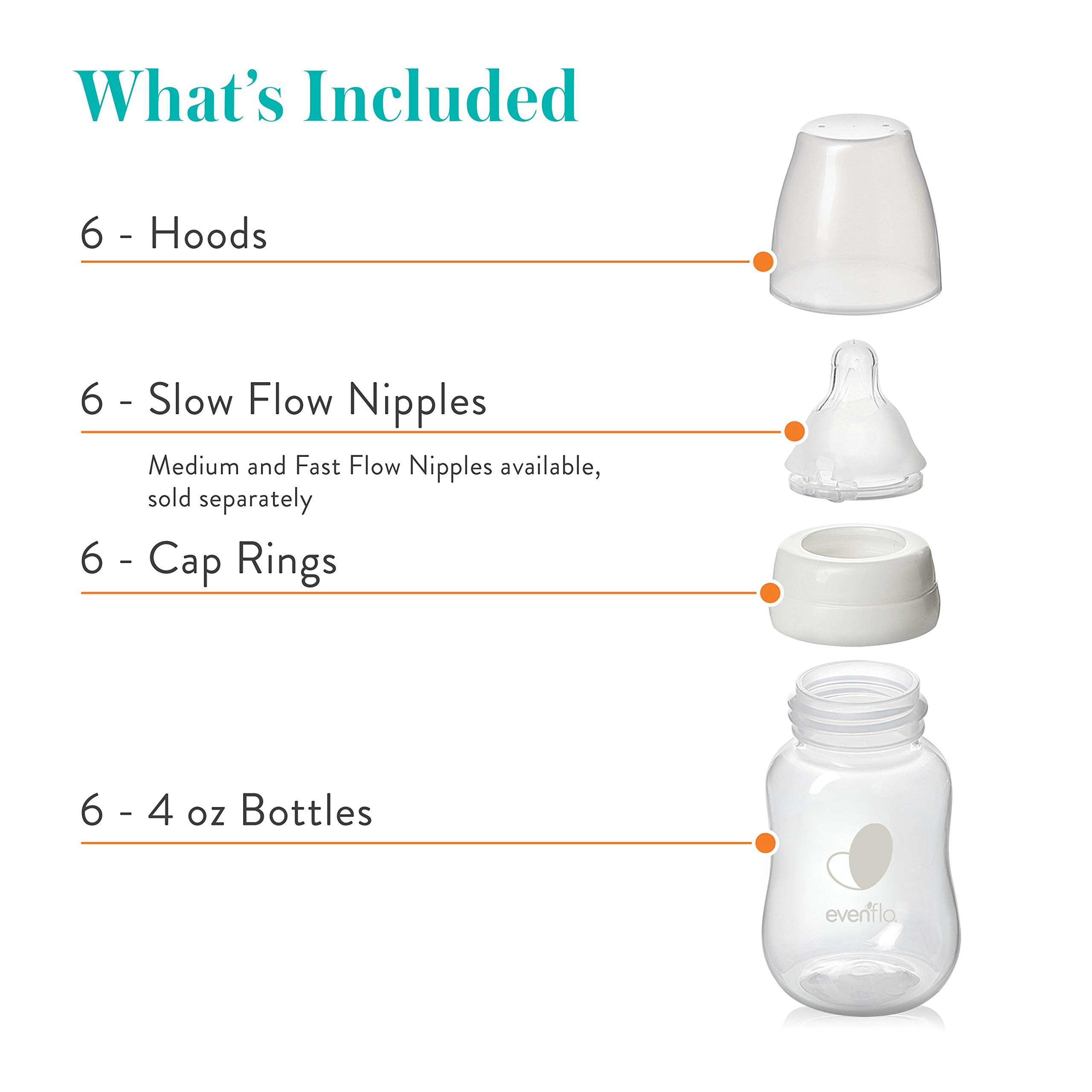 Evenflo Feeding Premium Proflo Venting Balance Plus Standard Neck Baby, Newborn and Infant Bottles - Developed by Pediatric Feeding Specialists - 4 Ounce (Pack of 6)