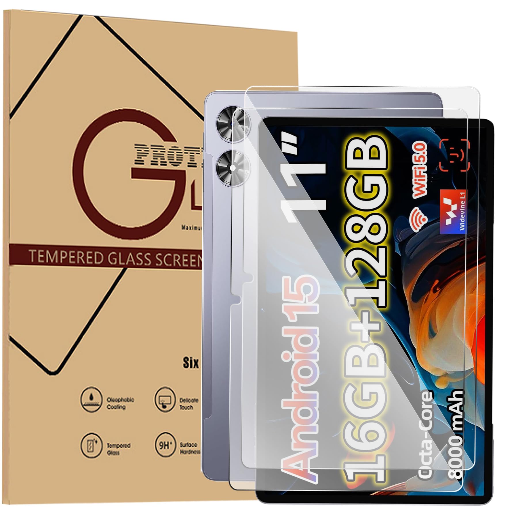 2-Pack Screen Protector for TABWEE T50 Android 16 Tablet 11 Inch, Anti-Scratch 9H Tempered Glass Film Easy to Install, No Bubble