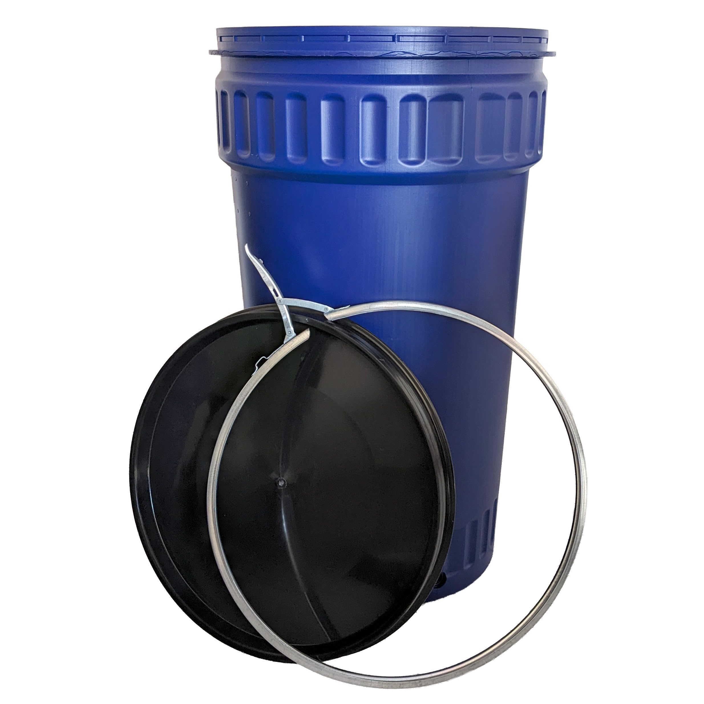 plasteo Fût à large ouverture de 220 litres avec couvercle et anneau de serrage, de qualité alimentaire et sans BPA, fût en plastique avec couvercle, fût de pluie, fût de stockage de choucroute