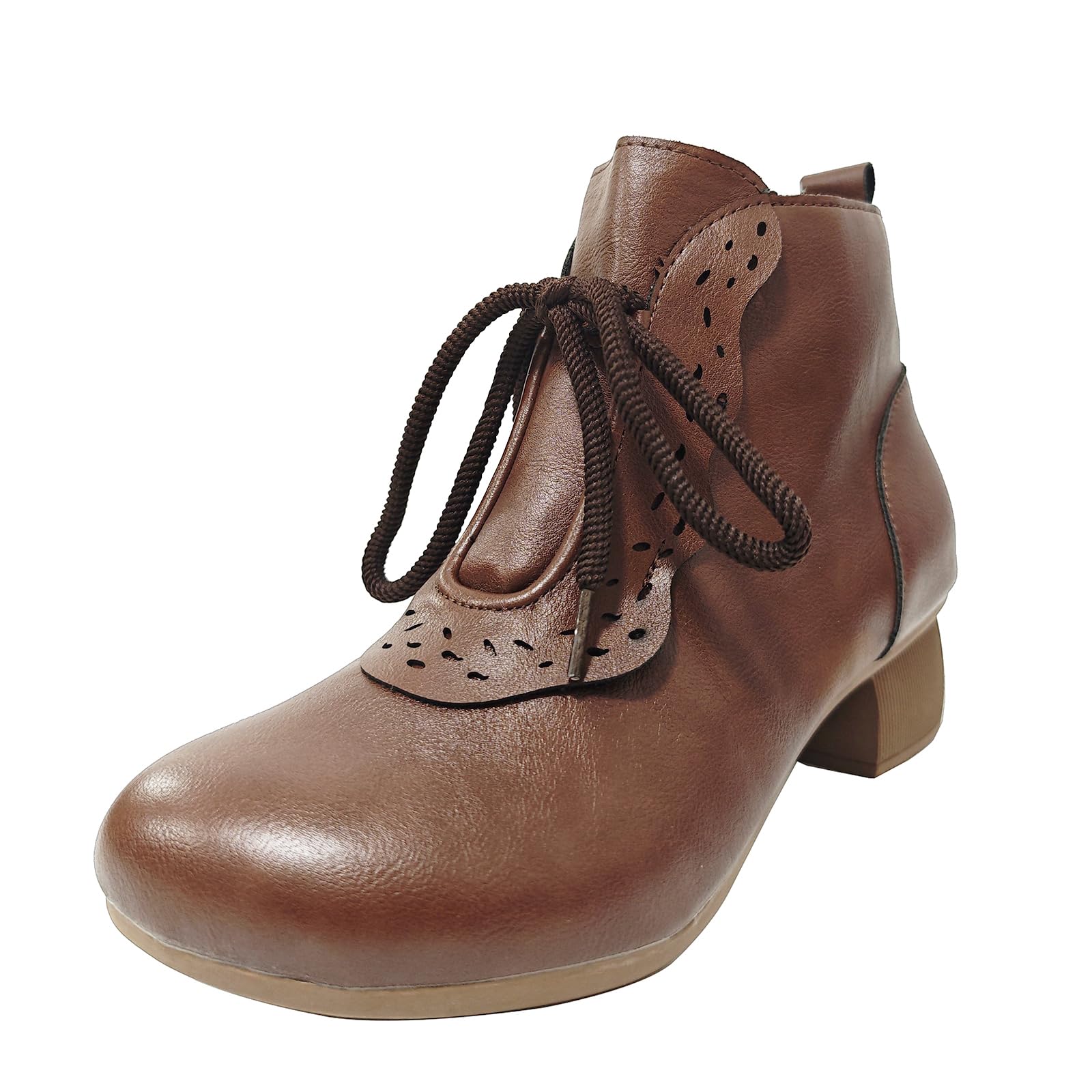 Brown Ankle Boots for Women Western Booties Lace Up Country Boot Low Heel Non Slip Short Boots with