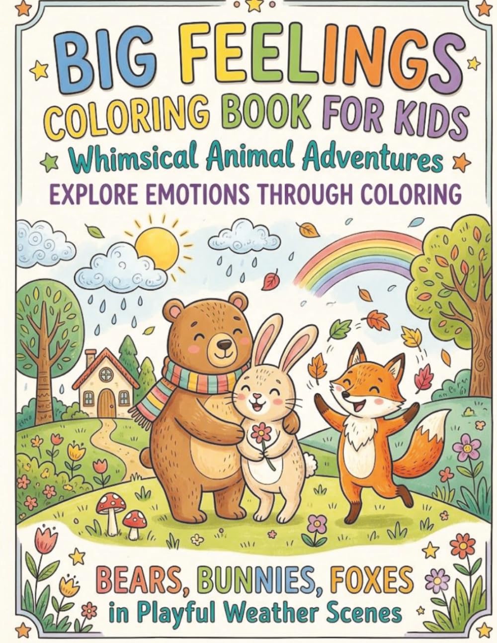 Big Feelings Coloring Book for Kids: Whimsical Animal Adventures: Explore Emotions Through Coloring: Bears, Bunnies, Foxes in Playful Weather Scenes