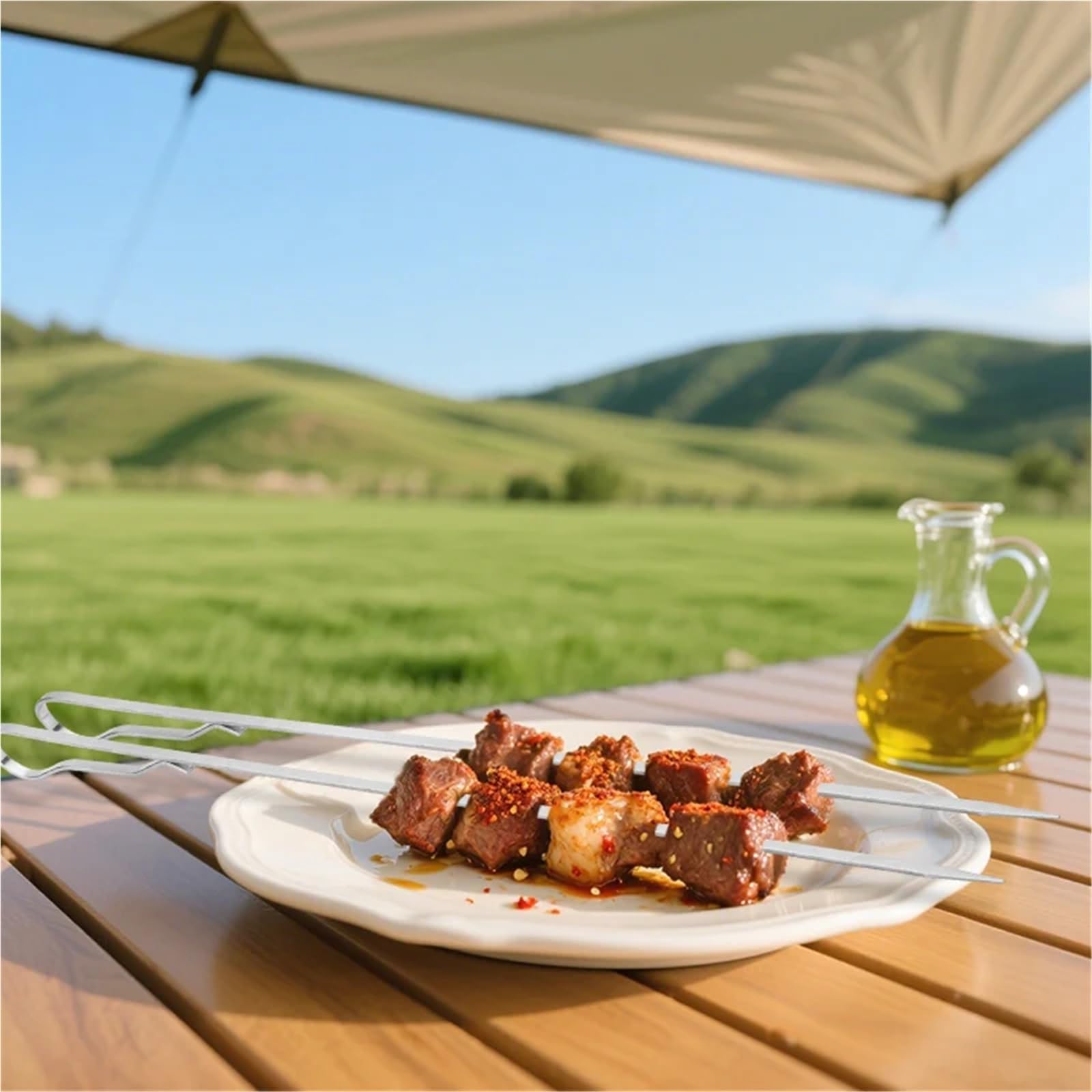 Brochetas Pinchos de acero inoxidable for asar, resistentes, sin doblarse ni girar, aptos for lavavajillas y reutilizables.(10PCS)