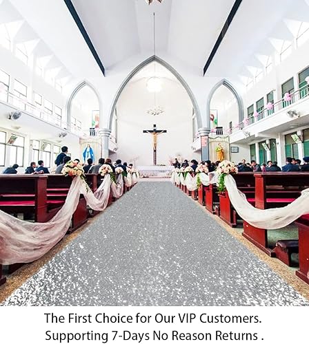 Miniatura 6 de ShinyBeauty Caminos de pasillo para bodas, color plateado, de 10 x 4 pies, para la novia, con lentejuelas, para pasillo de boda, alfombra de