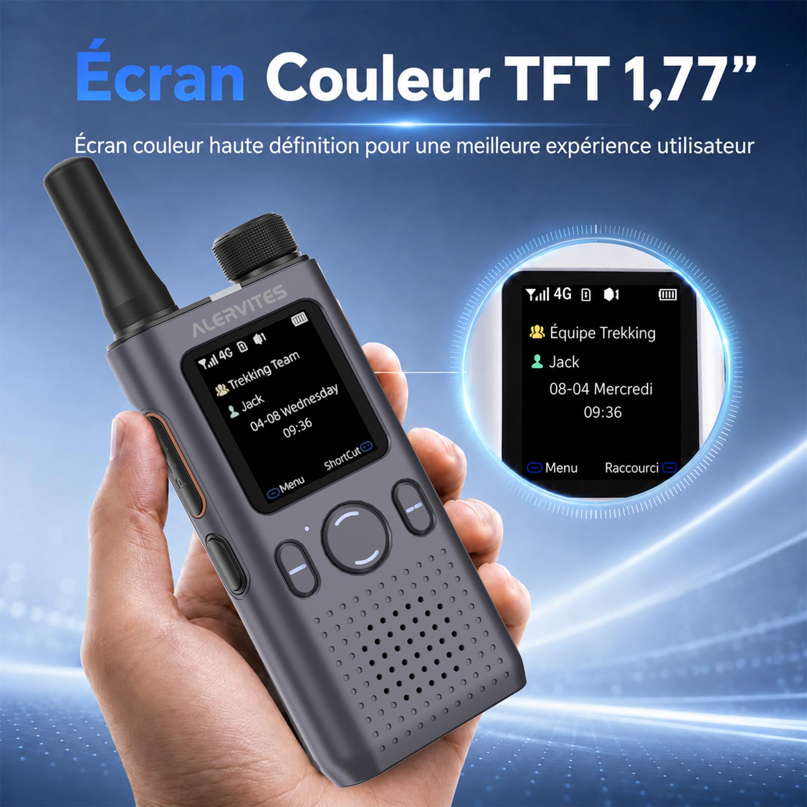 POC-AT1 Talkie Walkie Nationwide 4G/5G Network Radio No Distance Limit Ola APP Setting Long Range POC Two Way Type-C Charge Rapide pour entrepôt extérieur (Gris)