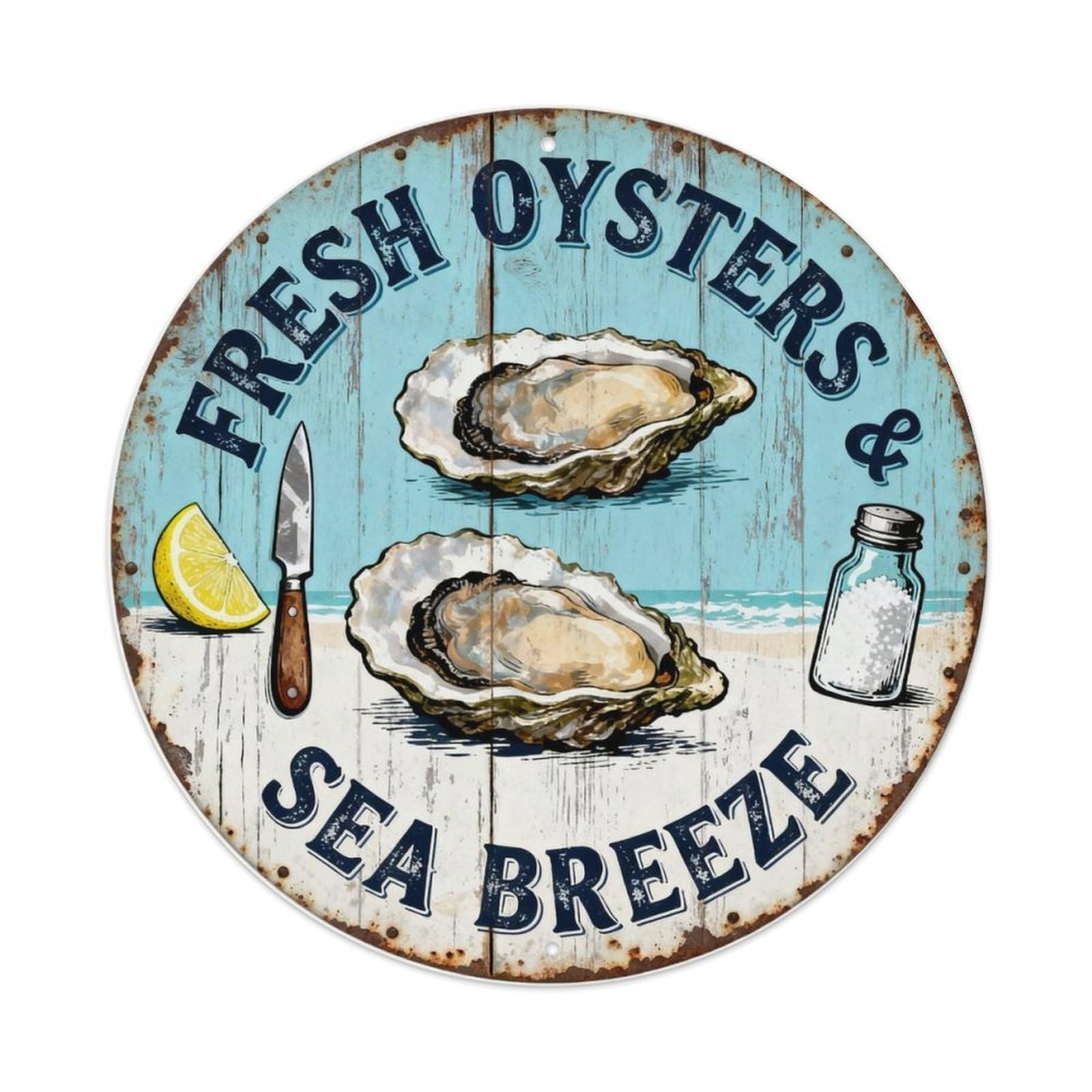 FRESH OYSTERS & SEA BREEZE Metal Tin Sign Plaque