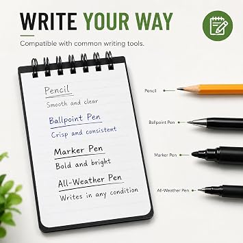 4 Pcs Waterproof Pocket Notebooks, 3 x 5 Inch Small Waterproof Notebook