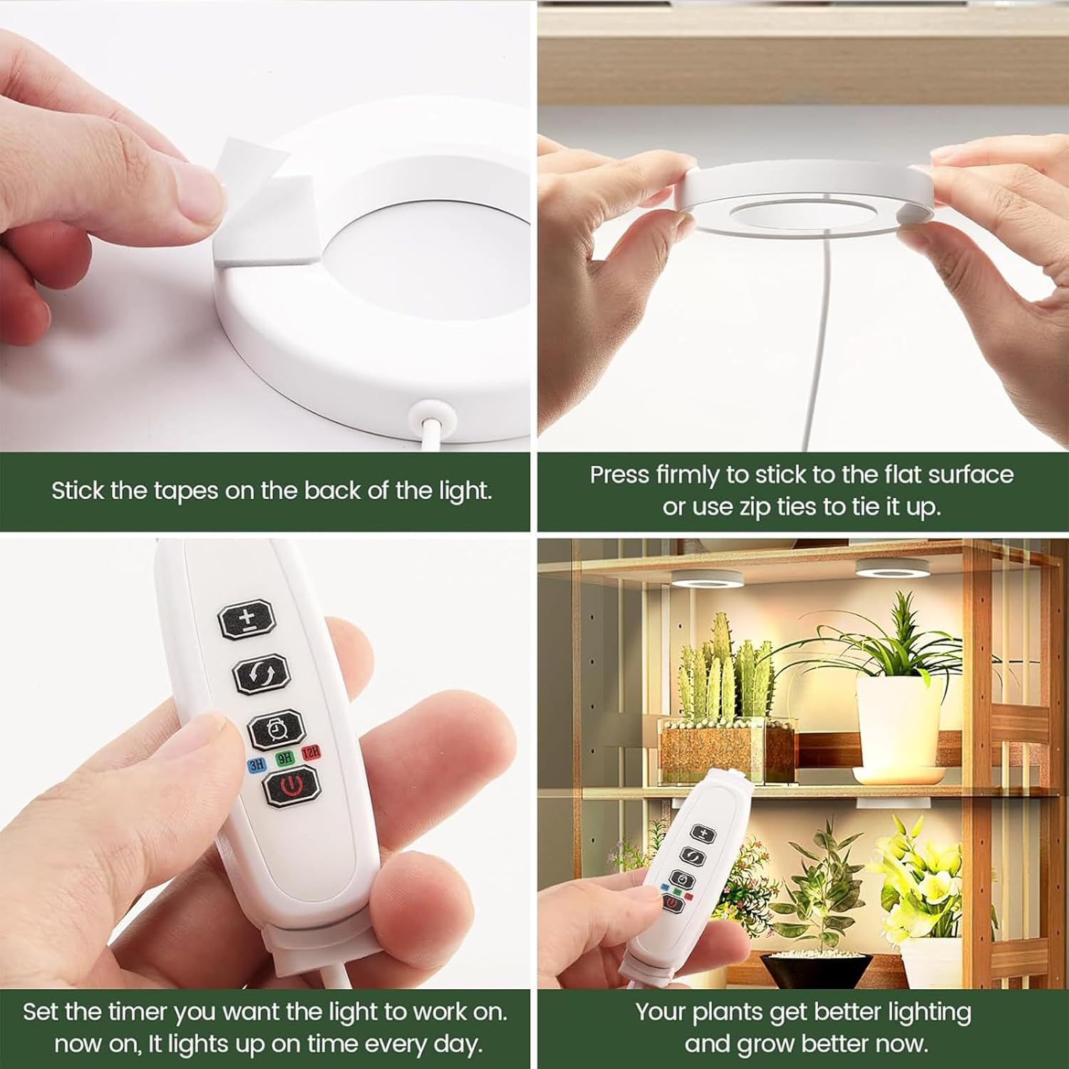 Banax 2 Pack LED Grow Light for Indoor Plants 144 LEDs, Four-Head Ring Design, 5V/2A 10 Brightness Levels, 3/9/12H Timer, Ideal for Herbs, Succulents & Seedlings（White）