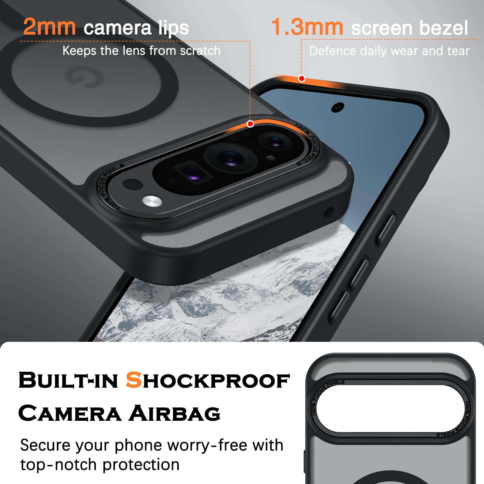 YINLAI Cover Magnetica Per Google Pixel 9 Pro XL - Compatibile MagSafe, Traslucida Opaca, Antiurto Grado Militare, Nero