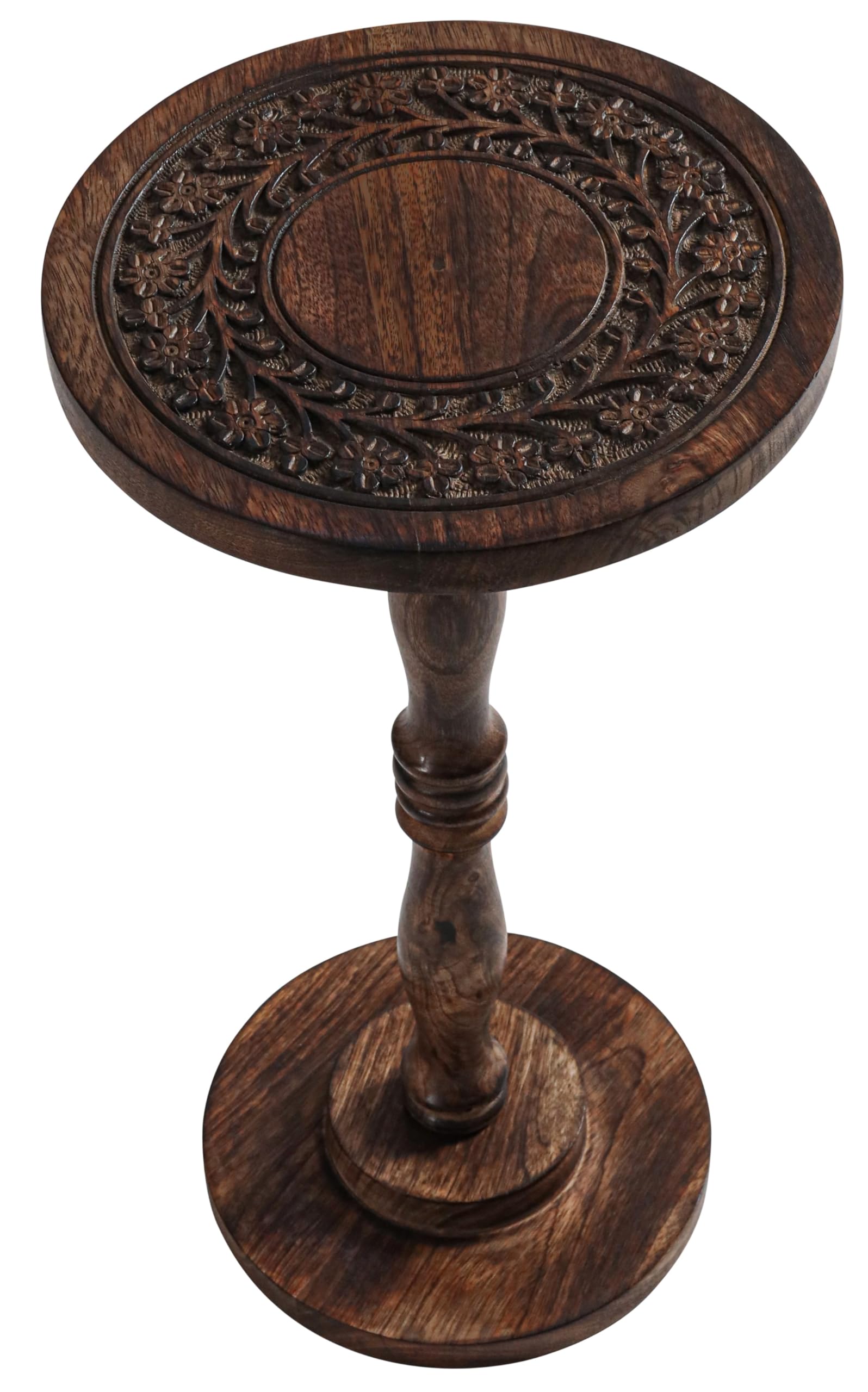 Rustic Wooden End Table 12x22 Handcrafted Carved Accent Nightstand