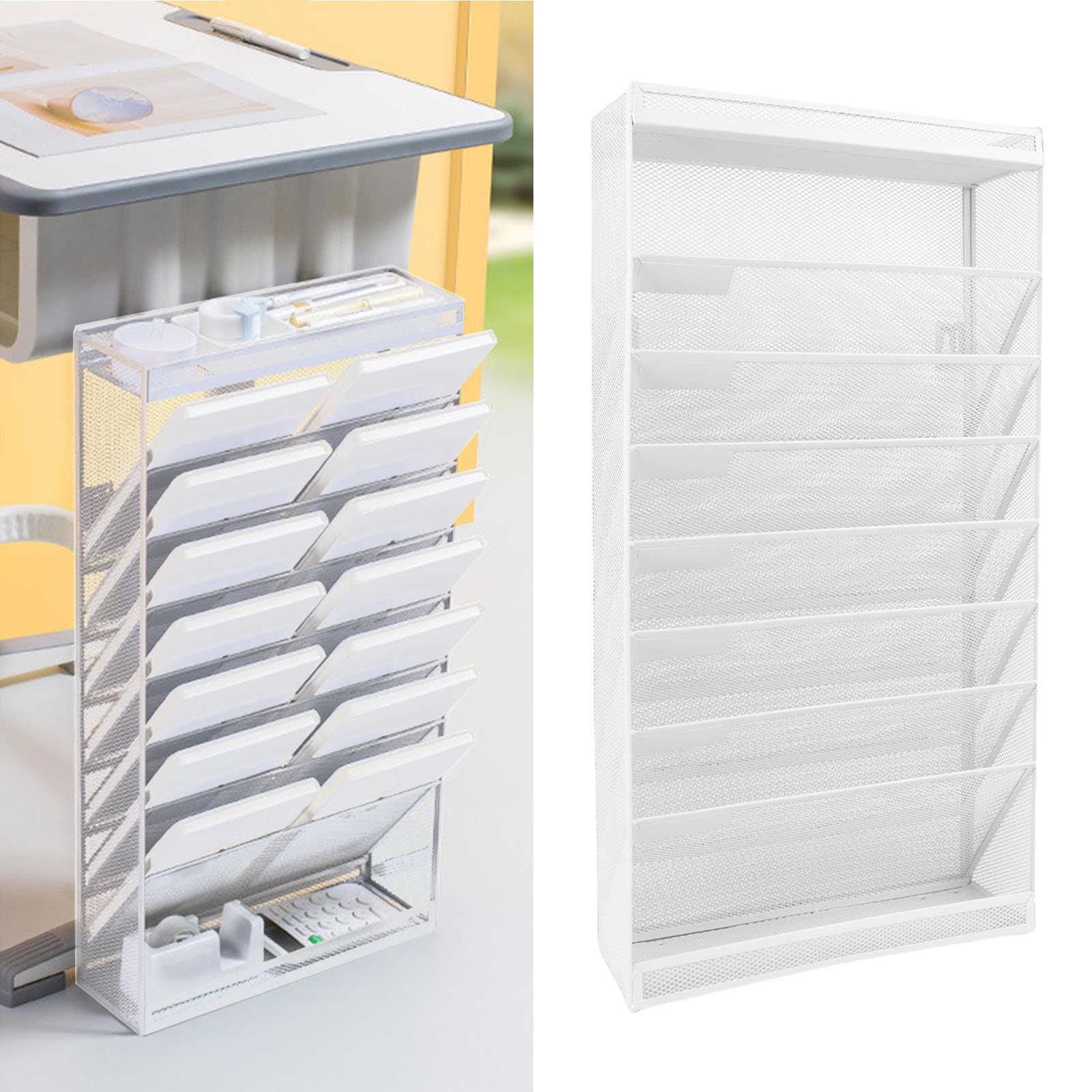 Organizzatore di File a 9 Livelli Realizzato in Maglia di Ferro Spessa, Rack a Parete Mobile con Ruote, Organizzatore di Documenti per Ufficio, Casa, Design Verticale per la