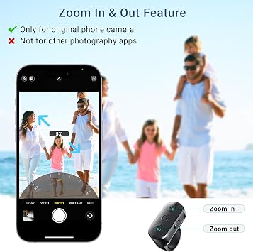 Bluetooth Camera Remote with Zoom & Camera Switch for iPhone & Android | Rechargeable Fingertip Remote for zoom, Camera Switch, Video Scroll and Page turn for Shooting, TikTok and E-Book APP reading