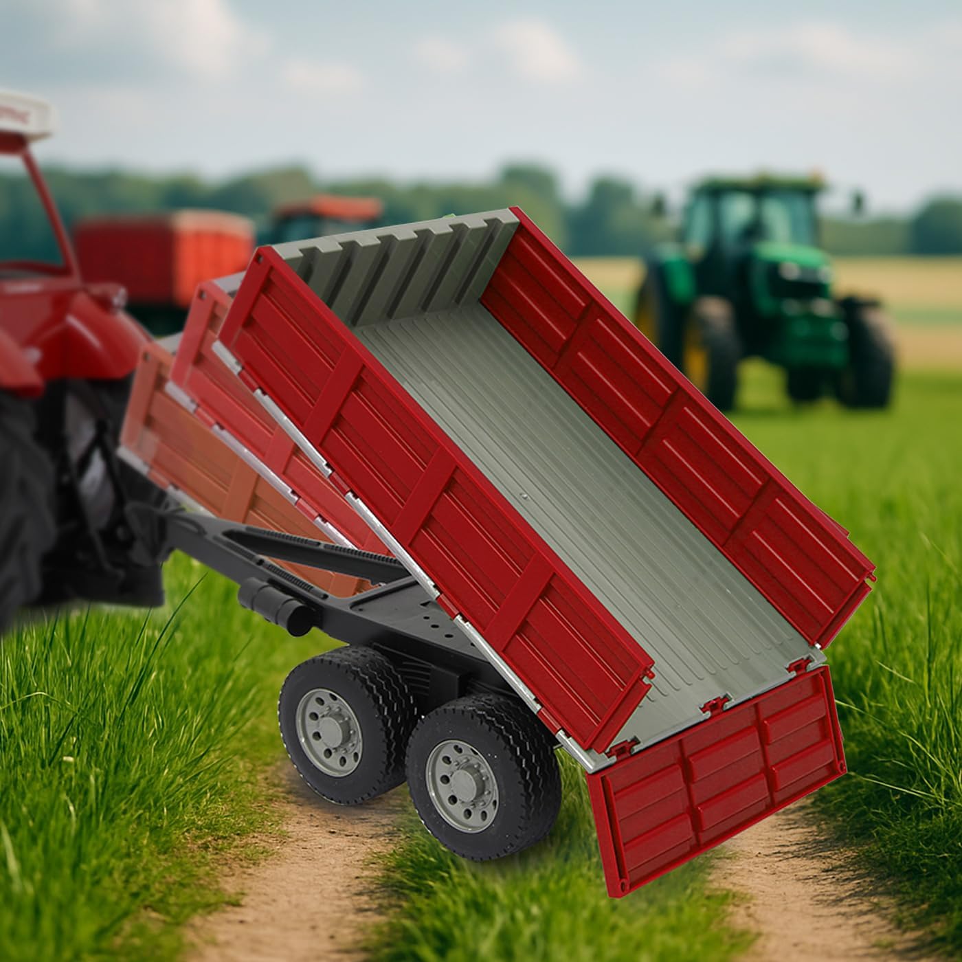 JAMARA 413108 – Tipper for RC Tractor 1:16 – Remote Controlled Tipping Trough Up/Down Towing Hitch Front Folding Side Walls Red