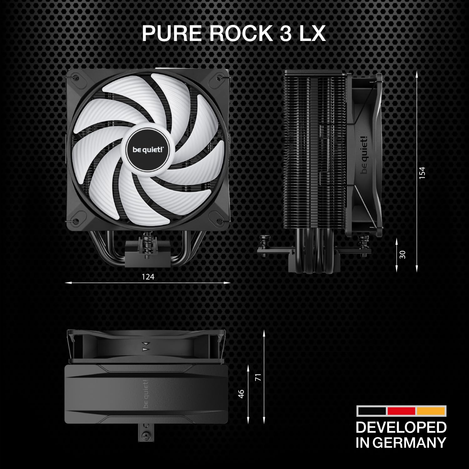 be quiet! Pure Rock 3 LX CPU Air Cooler | 4 High Performance 6mm Heat Pipes with HDT Technology | 120mm Quiet ARGB PWM Fan | AMD:AM4 AM5/Intel LGA 1700/1150/1151/1200 | Black | BK040