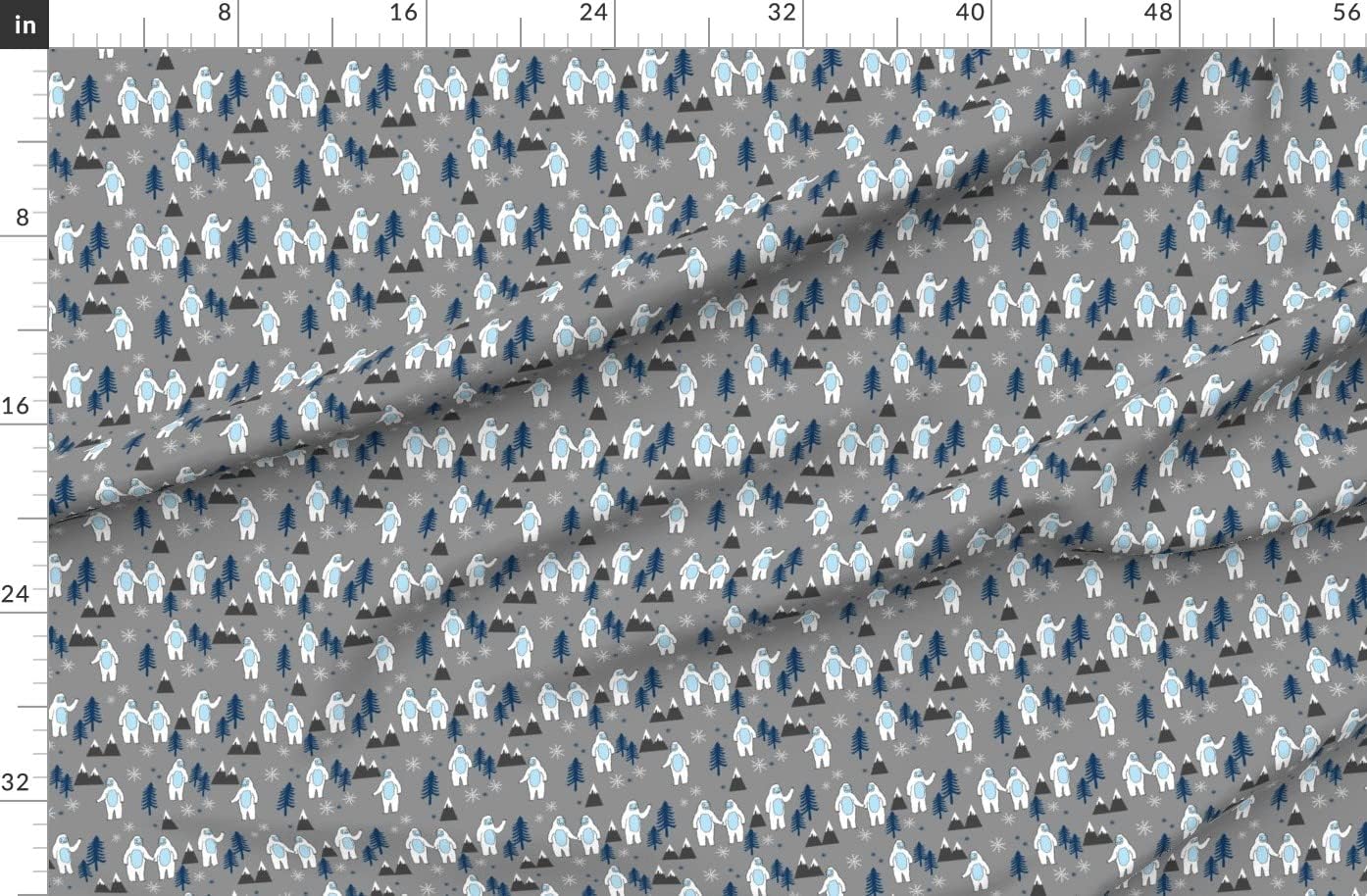 Spoonflower Fabric - Christmas Winter Snow Gray Blue Snowman Mountains Bigfoot Printed on Organic Cotton Sateen Fabric by The Yard - Sewing Quilting Apparel Home Decor