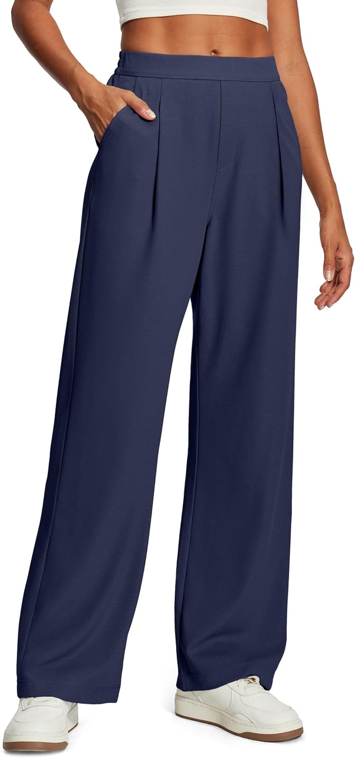 IUGA Wide Leg Pants Woman Pull on Dress Pants Women High Waisted Stretchy Work Pants Business Casual Trousers with Pockets