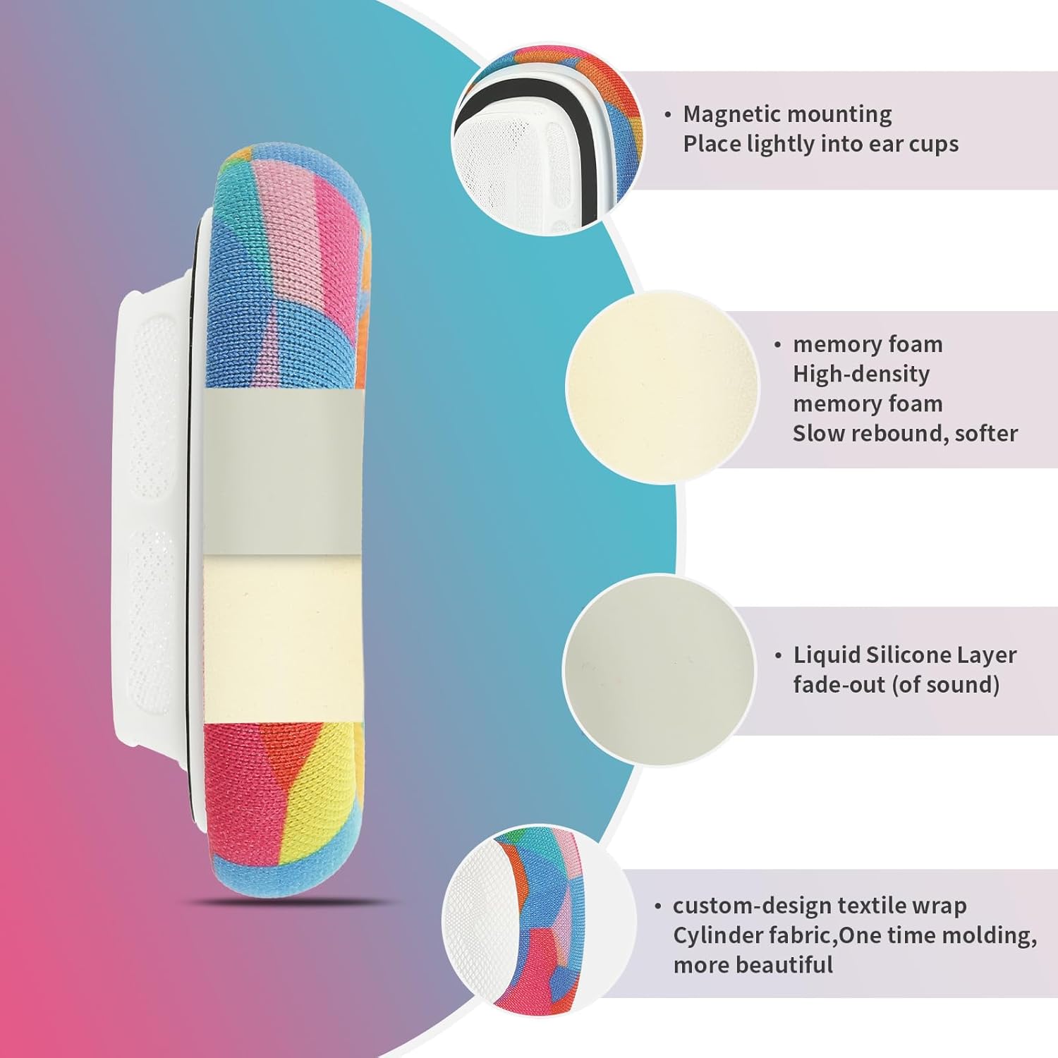 Damex mesh Fabric earpads for airpods max Ear Cushions,Compatible with airpods max Ear Pads(2024 Version),Noise Cancelling, Breathable,Magnetic mounting, not Falling Off (red-Blue) - Image 3