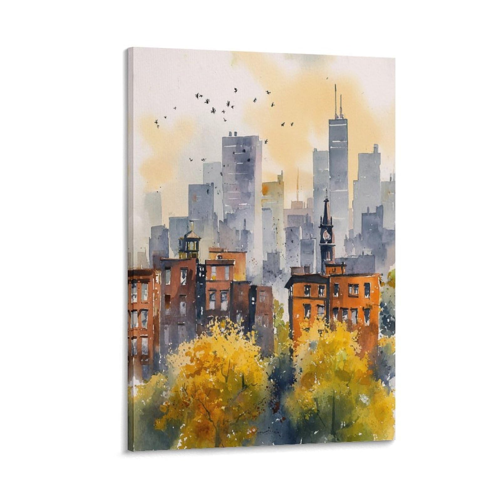 CN Tower Ontario Tree 24x36inch(60x90cm) Vintage Travel Poster Watercolor Canvas Art