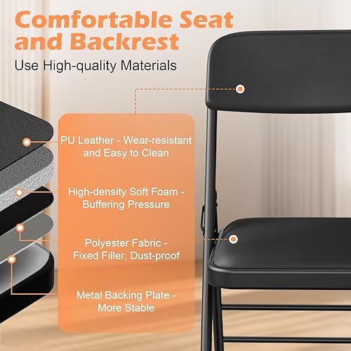 Miniatura 6 de Silla plegable de grado comercial con cojín de tela acolchada (16 x 16 pulgadas, patas de doble bisagra, estilo de lujo9.9 lbs de capacidadpeso