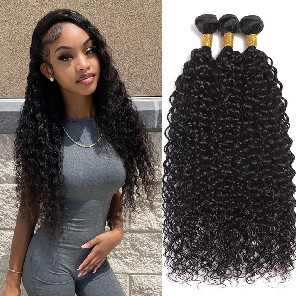Borchan Water Wave 3 Bundles Human Hair Wet and Wavy Human Hair 3 Bundles for Black Women 16 18 20 Inch Brazilian Water Wave Bundles Natural Black