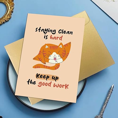 Miniatura 7 de Oamiolek Divertida tarjeta de sobriedad de gato para mujeres y hombres, tarjeta de aniversario sobrio regalo para él y ella, tarjeta de recuperación