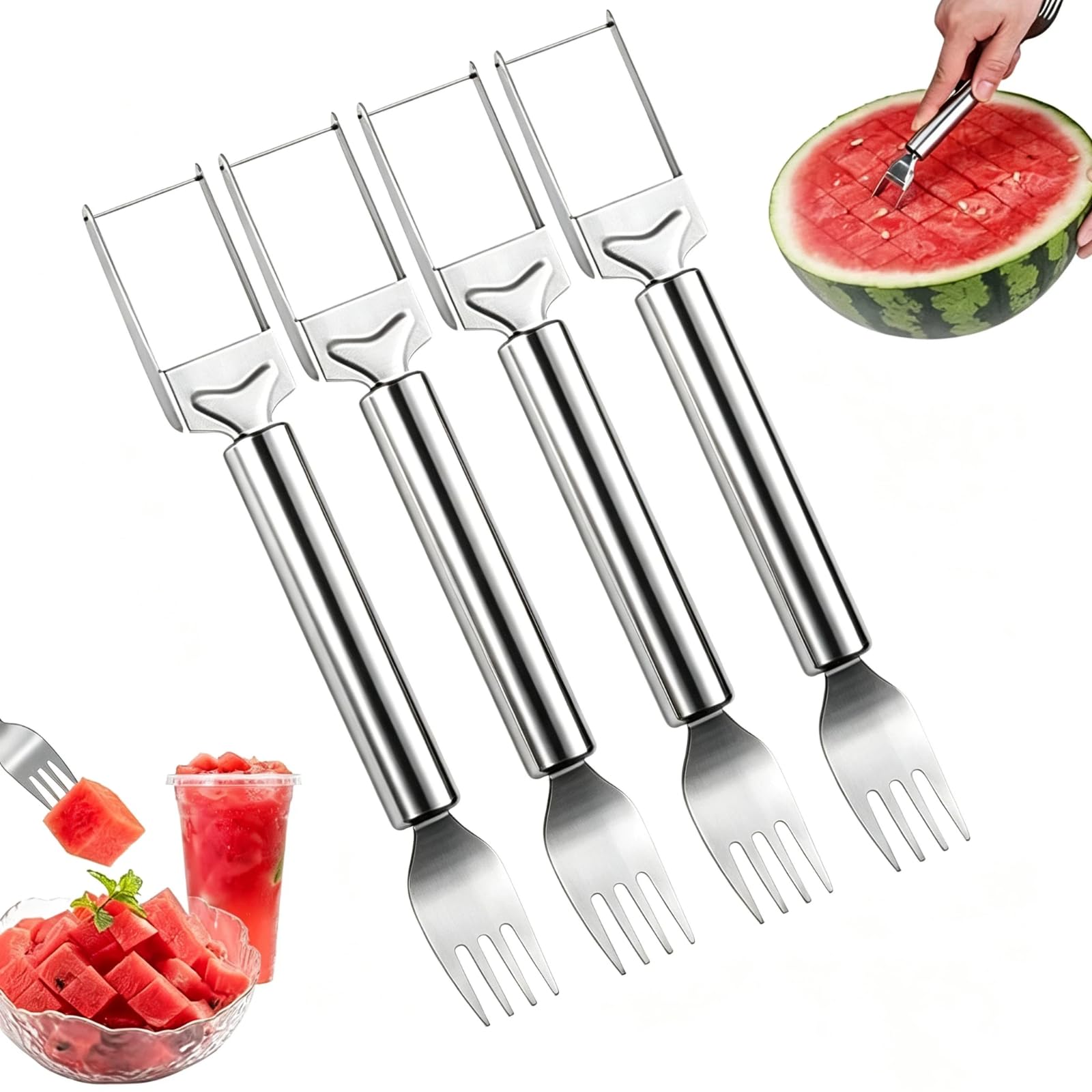 4 Pack Stainless Steel Watermelon Slicer and Fork 2-in-1