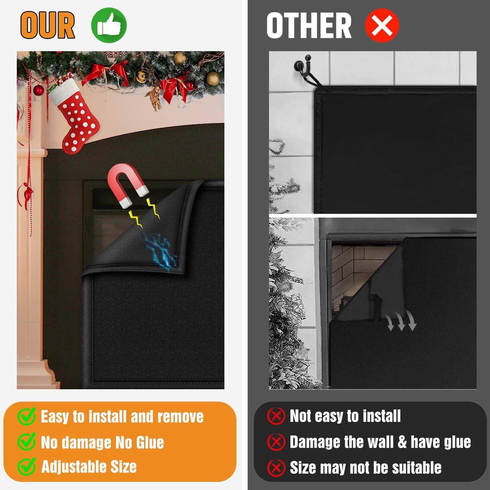 Copertura magnetica per caminetto, schermo bloccante a prova di aria | Paravento per camino per serate invernali, riunioni di famiglia e notti festive, soggiorno, camera da letto e appartamento