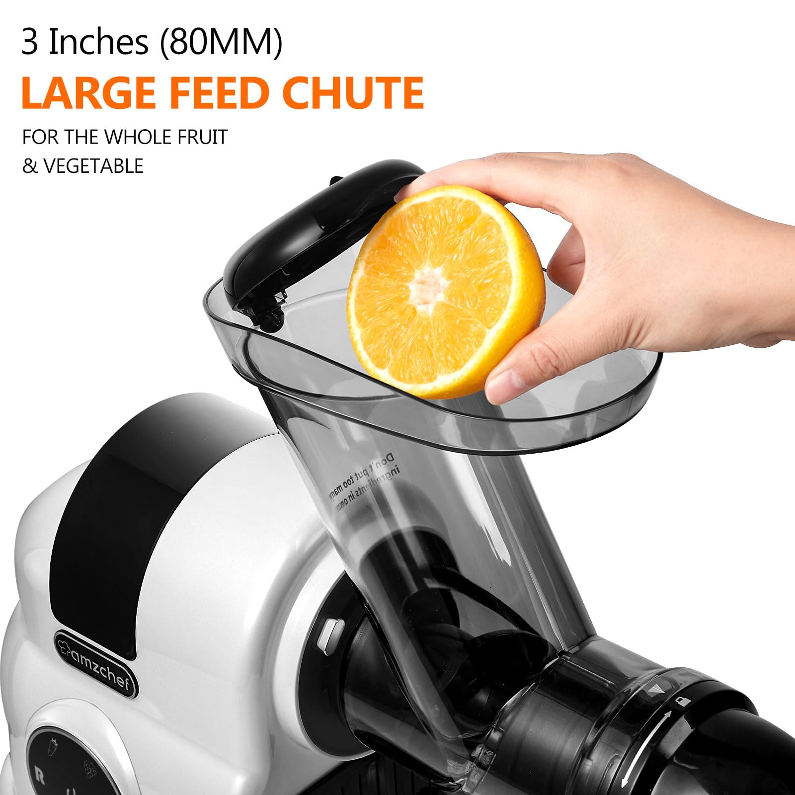 AMZCHEF 80MM extractor de zumos y verduras - Exprimidor lento con 2 velocidades y función de rebobinado - licuadora de 150 W para licuadora para verduras y frutas - Blanco