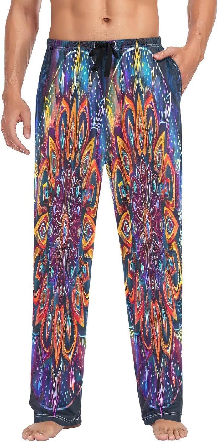 ALAZA Colorful Mandala Tye Die Men's Pajama Pants Men Cotton Pajama Bottoms with Pockets, S