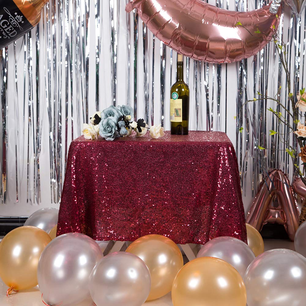 JYFLZQ Burgundy Sequin Tablecloth 50" x 50" Small Square Sparkly Drape Table Cloths Table Cover Overlay for Wedding Birthday Party Baby Bridal Shower