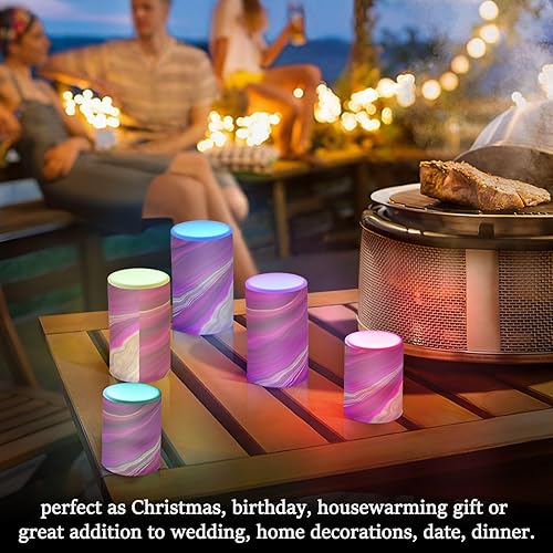 Vista 126 de Velas parpadeantes sin llama, velas LED moradas de mariposa lavanda con temporizador remoto, juego de 2 velas a pilas para San Valentín, boda