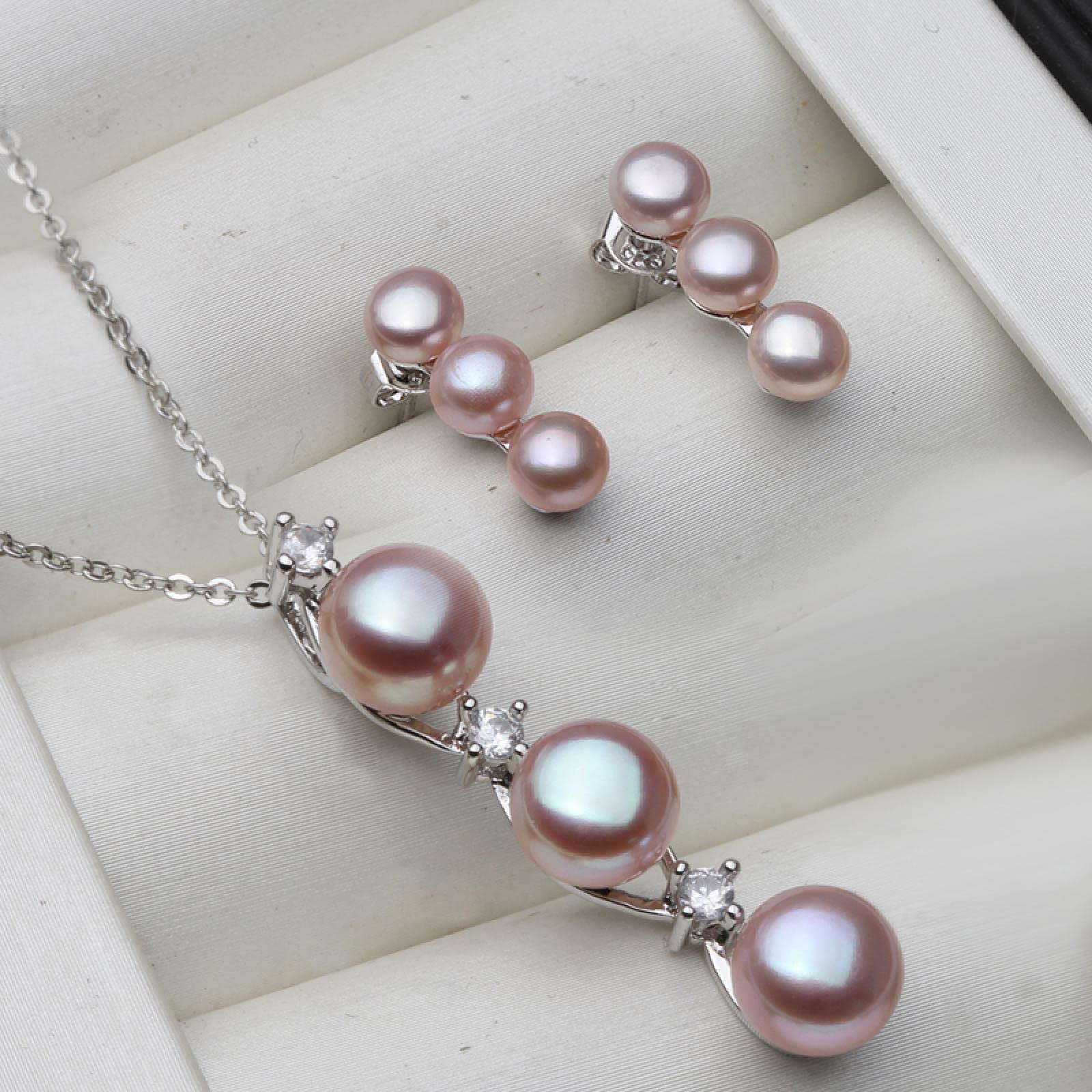 Perlenohrringe Damen Ohrringe Ohrstecker Schmuck Mädchen Geschenke Ohrhänger Echte Natürliche Perle Set Frauen Süßwasser Perle Halskette Ohrring Set Verlobung Geschenk