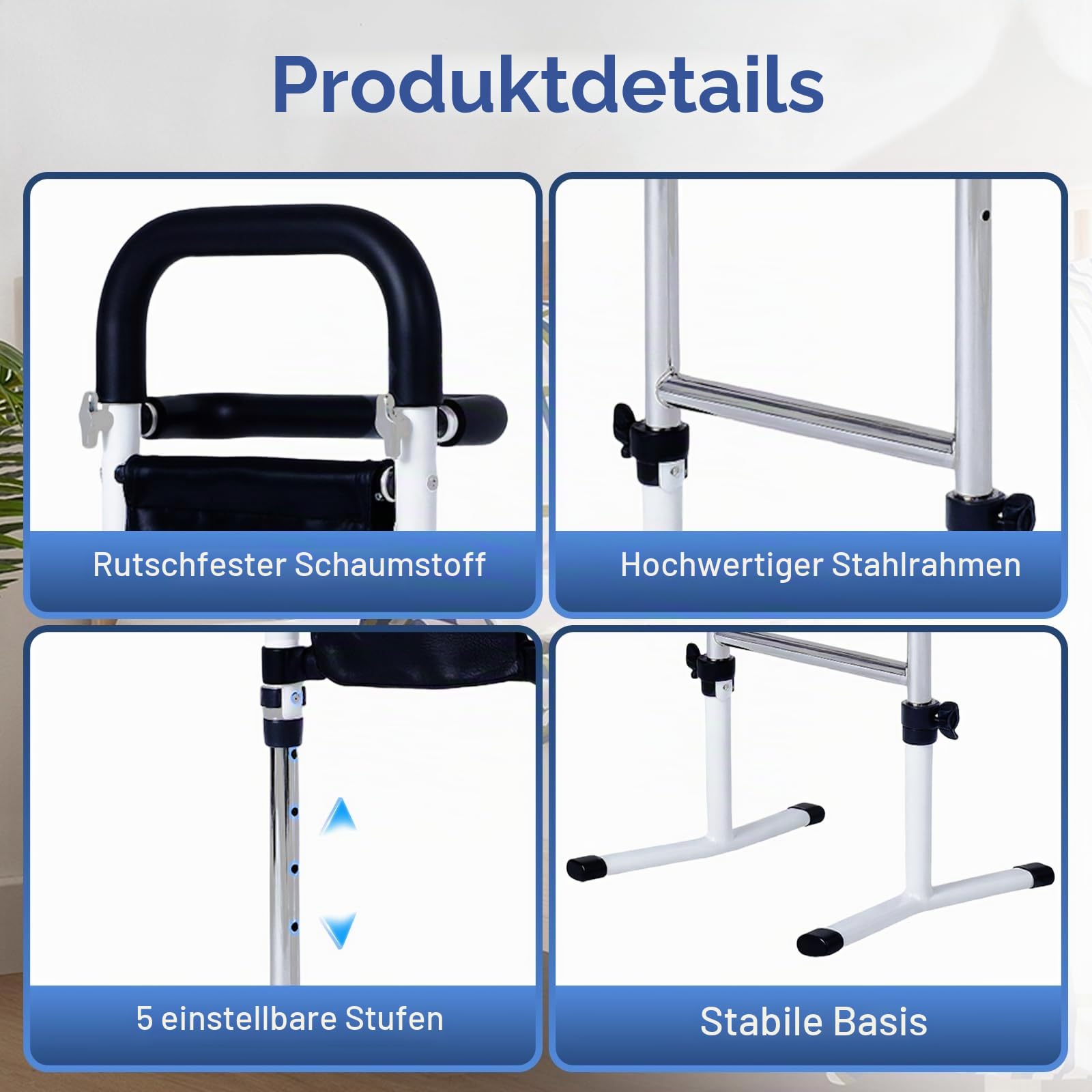 Aufstehhilfe, Aufstehhilfe Sofa, Höhenverstellbar Gehhilfe für Senioren Erwachsene, Senioren Aufstehhilfen für Bett, Toiletten, Sofa, Stabile Stehhilfe, 5-Stufige Höhenverstellung, Tragfähigkeit 150KG
