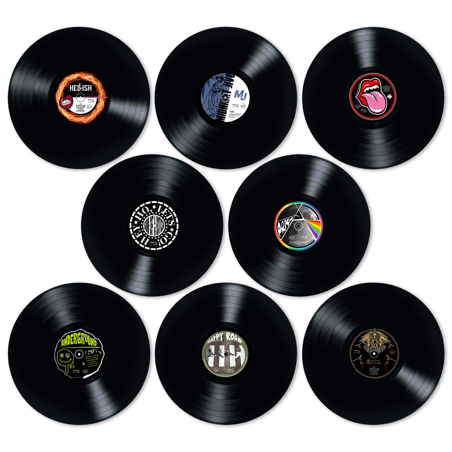 Discos de vinilo para decoración de pared, 8 piezas tamaño 12 pulgadas, para decorar fiestas de rock música, cumpleaños bares pubs fiestas temáticas de los 70s 80s 90s retro vintage old school