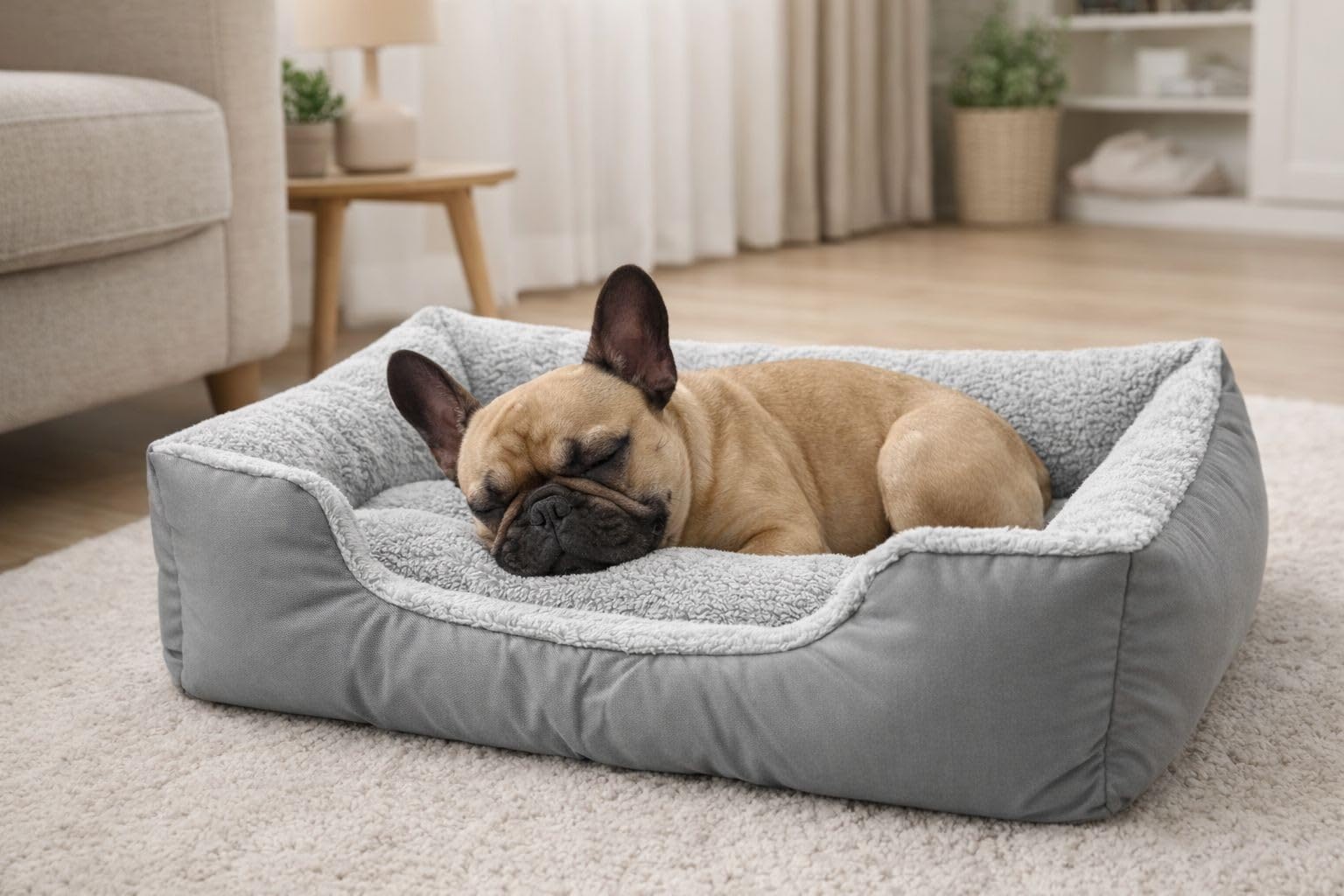 Soodie&Zuzu's Dog Bed Basket with Plush Fleece Lining, Non-Slip Base, Fibre Filled Pet Bed Basket for Dogs & Puppy - Grey, 90x70x18cm โ image 1