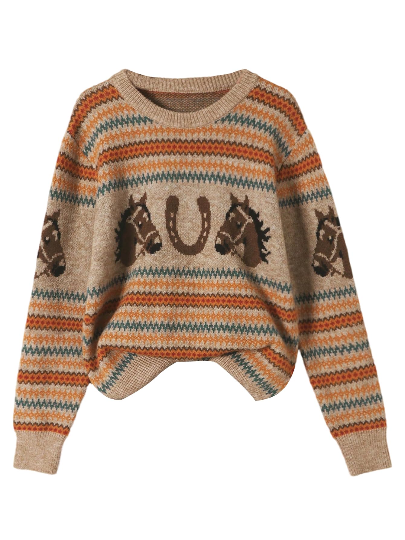 MakeMeChic Womens Grandpa Sweaters Vintage Pullover Crew Neck Long Sleeve Grunge Fall Sweater
