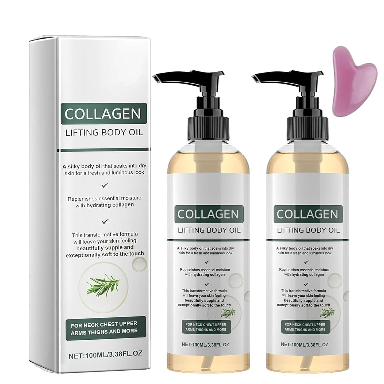 Elycira Collagen Oil, Collagen Body Oil for Firming & Hydrating Skin, Lifting Body Oil After Shower with Hydrating Formula, Lightweight Moisturizing Oil for Face & Body, Improves Elasticity (2Pcs)