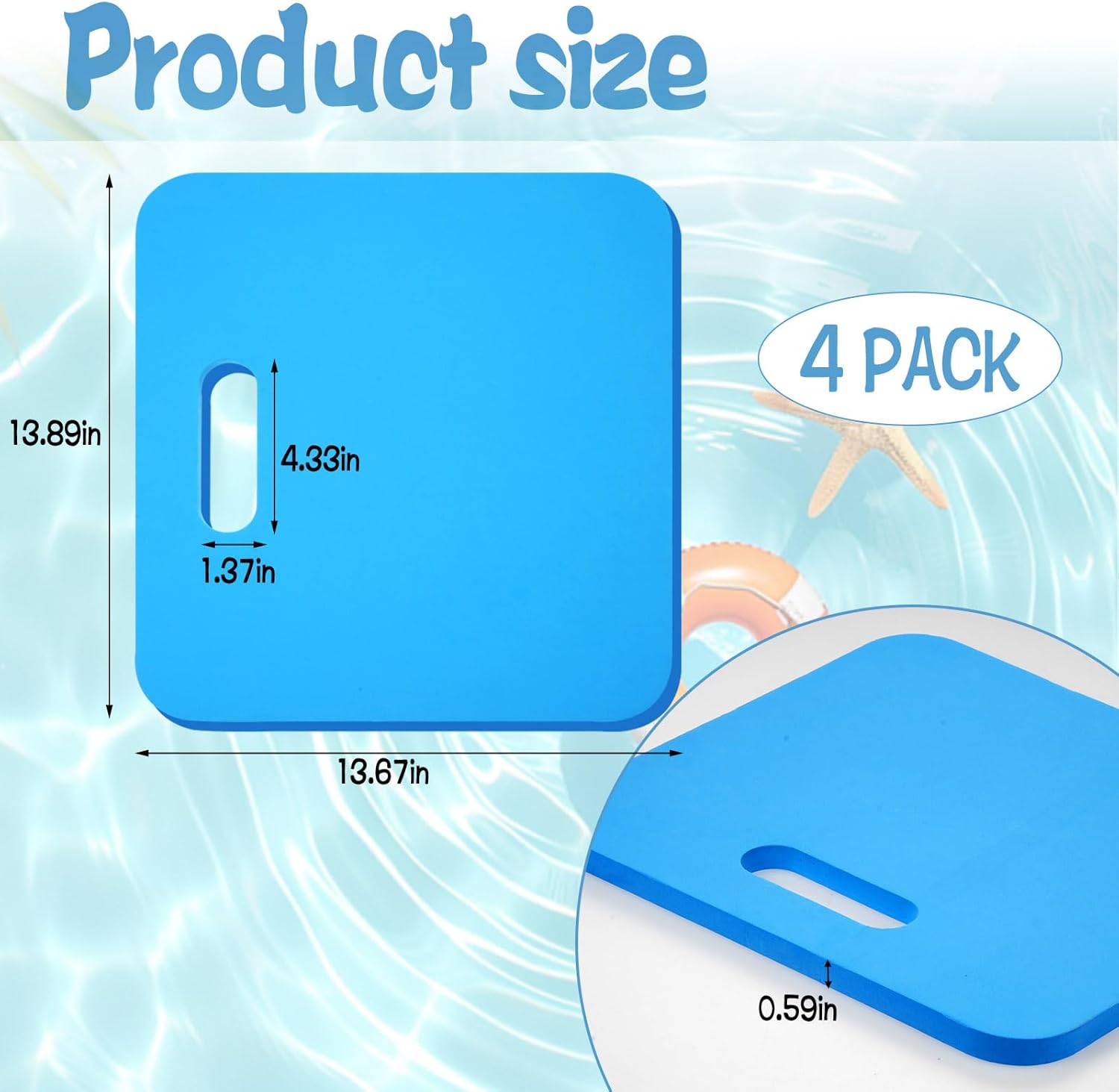 4 Pcs Poolside Seating Mat, 14 x13 x 0.6 Inch EVA Foam Poolside Cushion for Edge of Pool, Portable Seating Mat for Side of Pool, Poolside Seat Pad for Above Ground Pools Lounging
