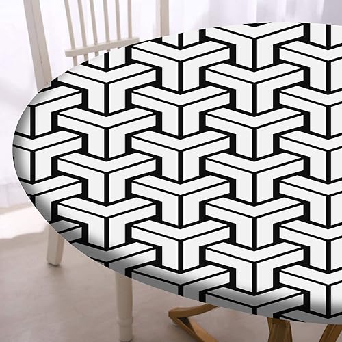 Miniatura 2 de Mantel moderno ovalado geométrico 3D, a prueba de aceite, lavable, funda de poliéster para banquetes familiares en interiores y exteriores (68 x 48