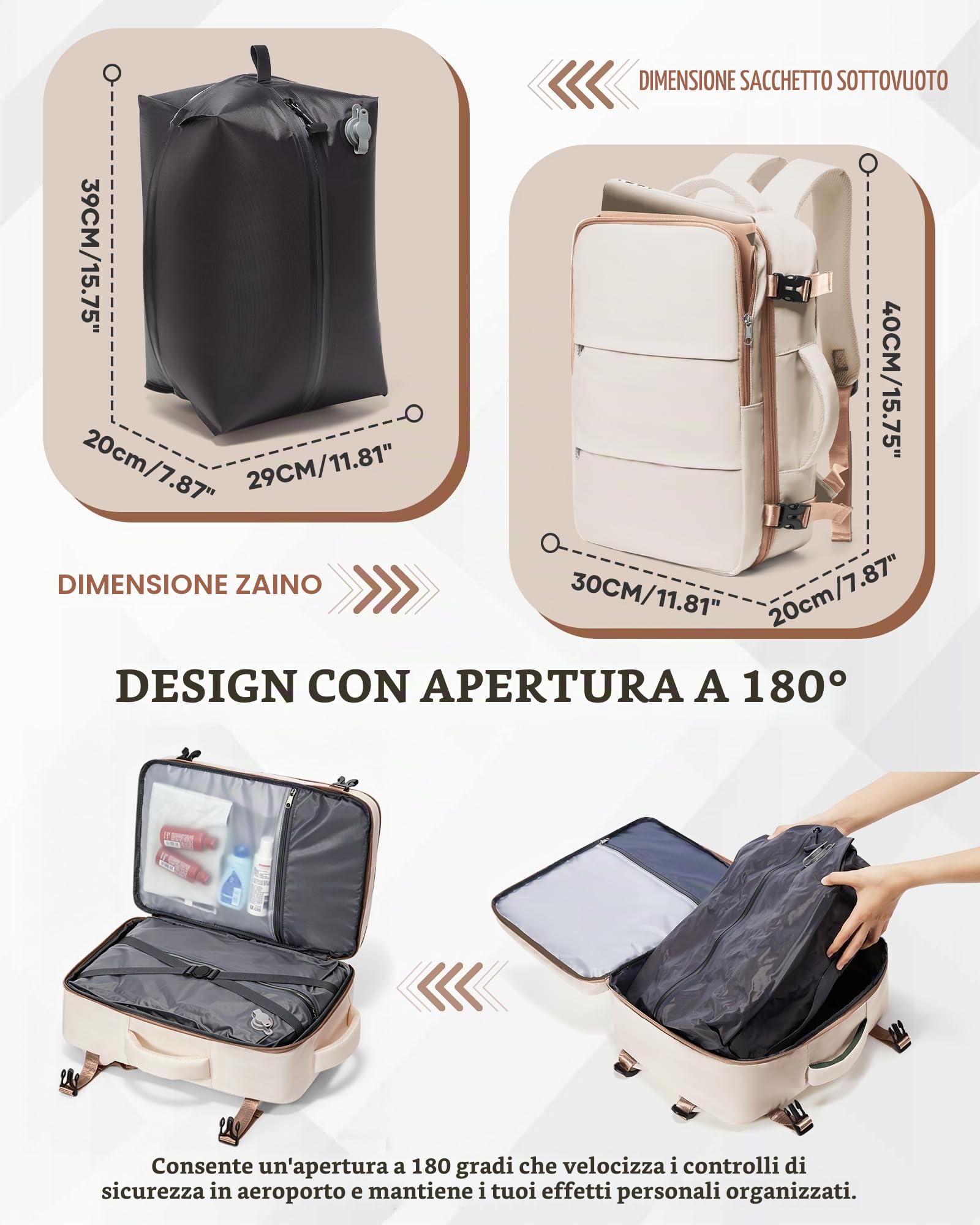 SZLX Zaino Ryanair 40x30x20 Sottovuoto con pompa Zaino da Viaggio 40x30x20 | Bagaglio a Mano 40x30x20 Wizzair Donna Uomo Borsa da Cabina per Easyjet Adatto a Laptop da 14 Pollici Impermeabile per Lavoro
