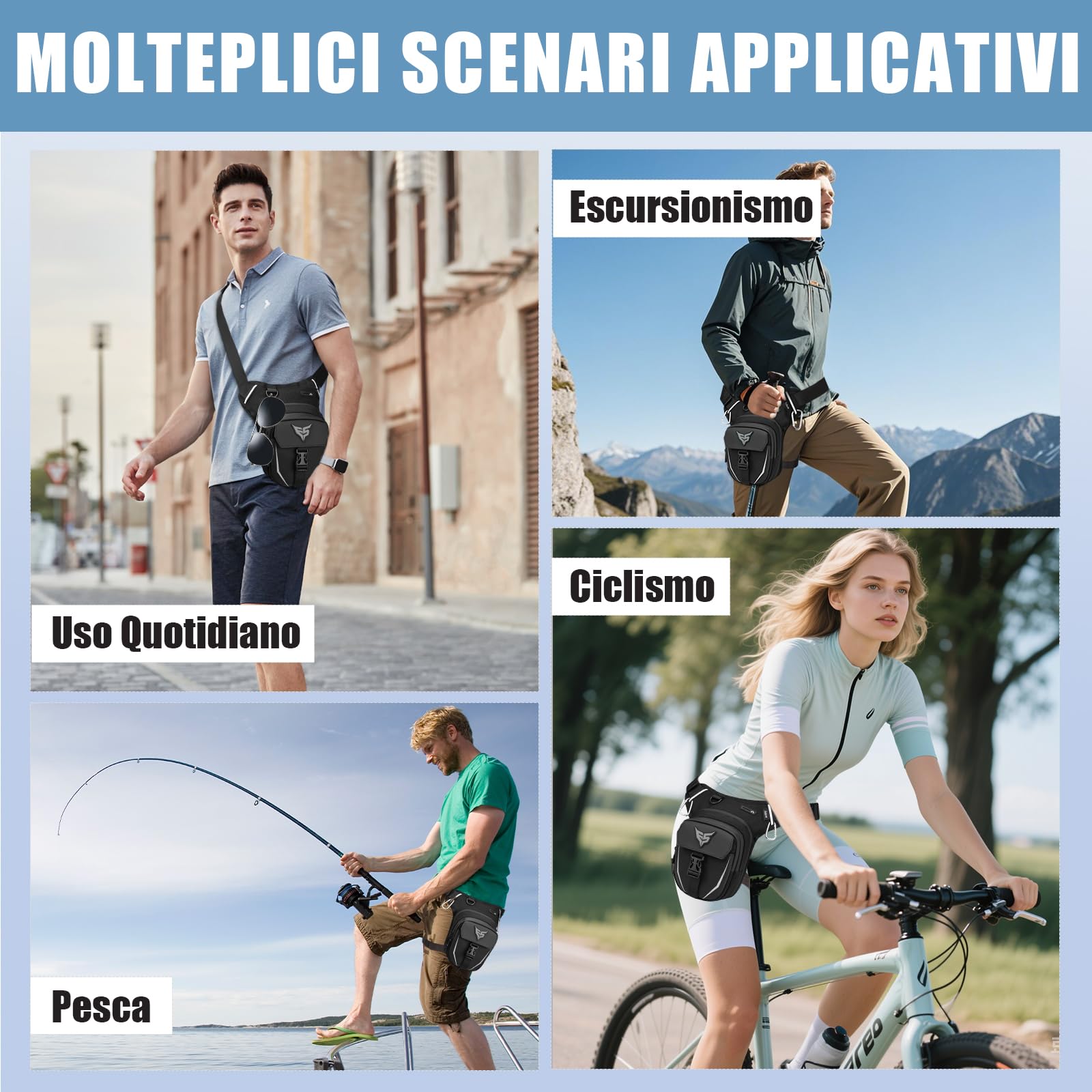 Eshow Marsupio da Gamba per Moto Espandibile, Borsa Cosciale con Cintura Regolabile per Uomo e Donna, Borsello Sportivo per Trekking Ciclismo Viaggio Campeggio Pesca